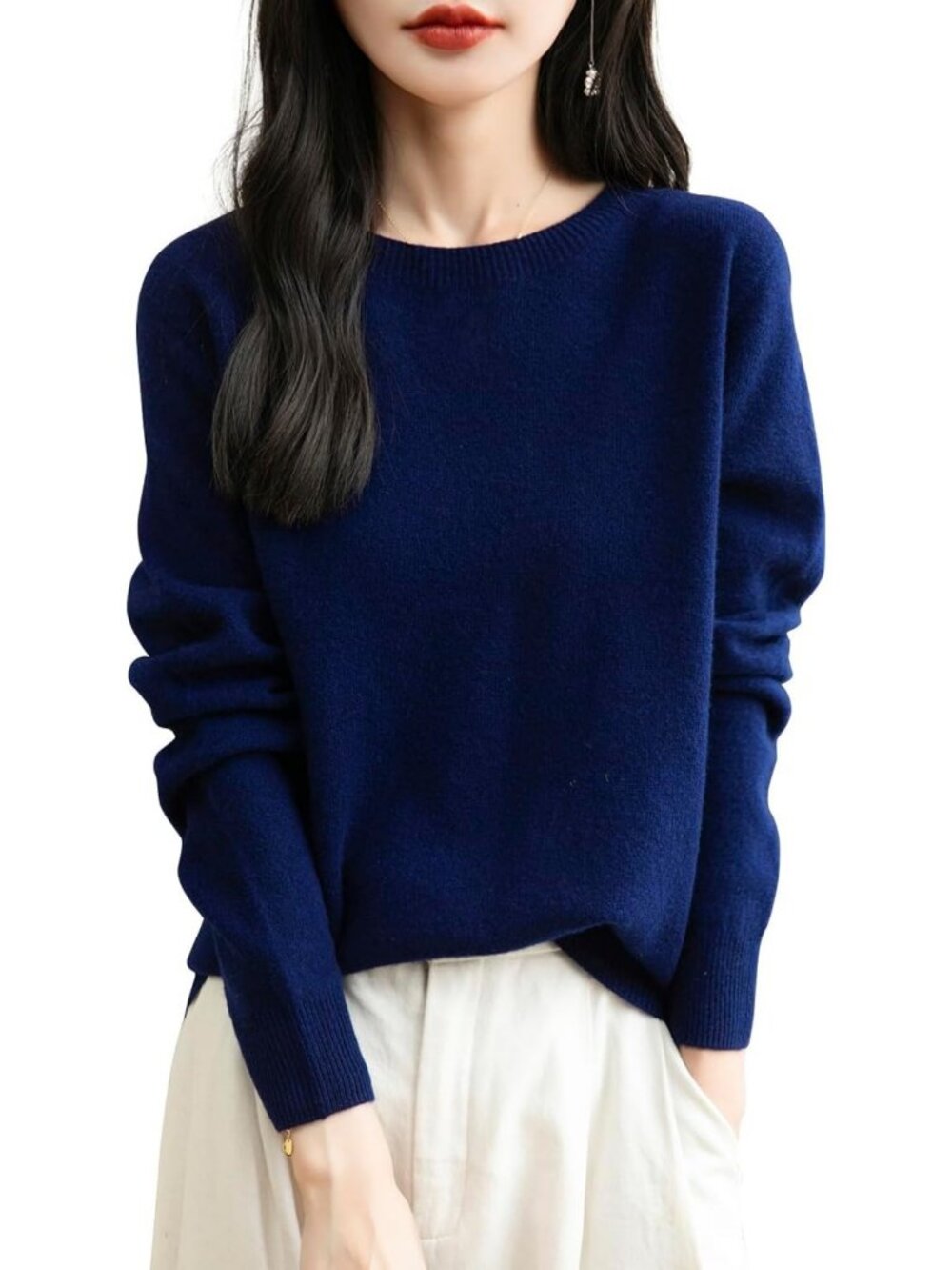 Cozy 100% Merino Wool Long Sleeve Seamless Knit Crewneck Sweater - Fall/Winter